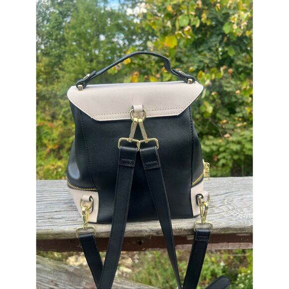 Steve Madden Backpack With Top Handle Purse Faux Leather Black Cream - Picture 2 of 8